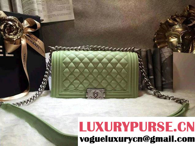 Chanel Iridescent Calfskin Boy Flap Bag A67086 Light Green 2015