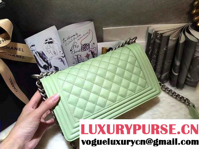 Chanel Iridescent Calfskin Boy Flap Bag A67086 Light Green 2015