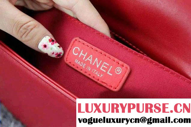 Chanel Calfskin Chevron Quilting Boy Flap Bag A92859 Red 2015