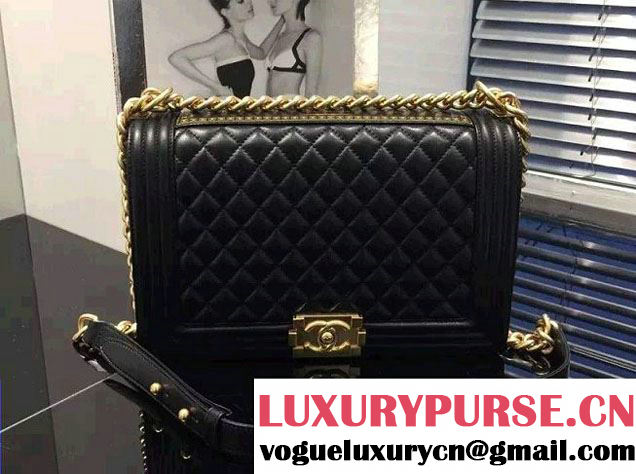 Chanel Quilted Paris Salzburg Boy Flap New Midium Bag Black 2015