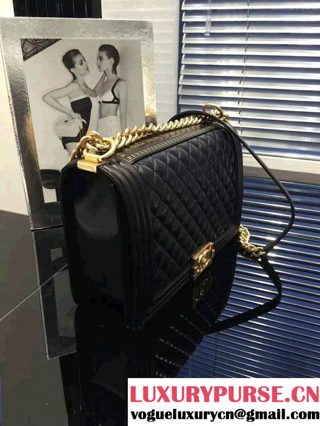 Chanel Quilted Paris Salzburg Boy Flap New Midium Bag Black 2015
