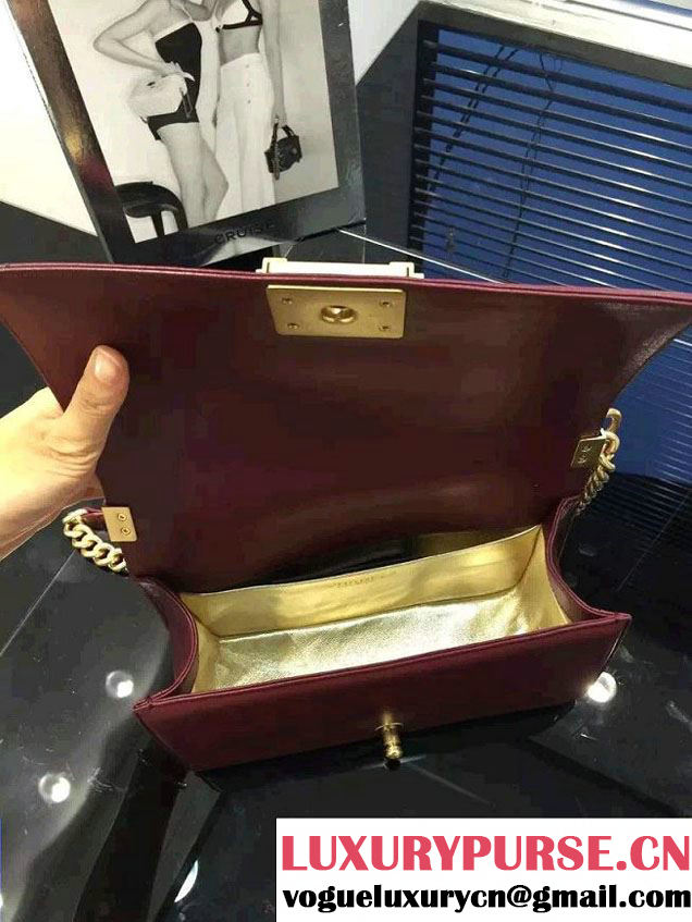 Chanel Quilted Paris Salzburg Boy Flap Bag Burgundy 2015