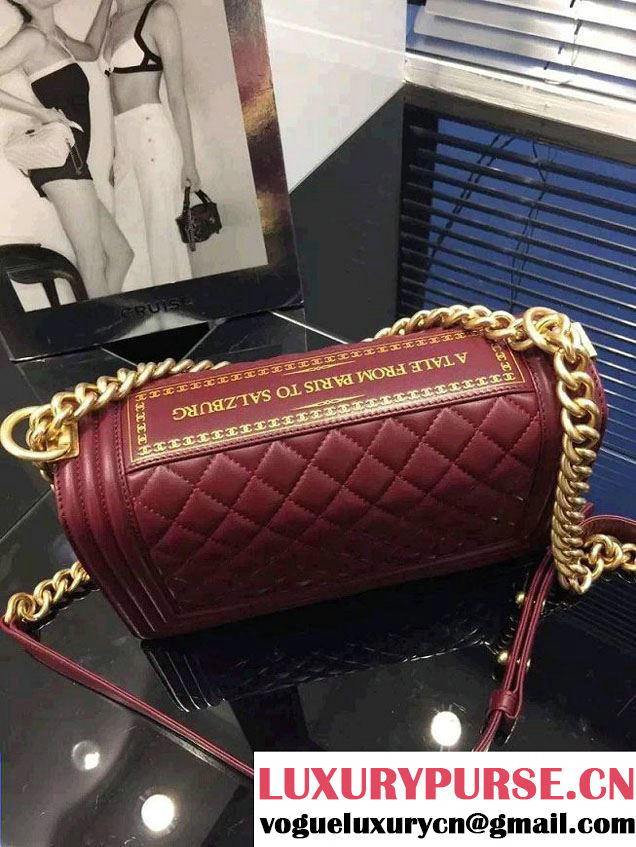 Chanel Quilted Paris Salzburg Boy Flap Bag Burgundy 2015