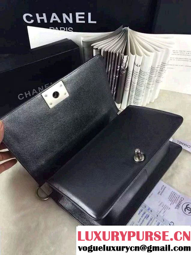 Chanel Iridescent Caviar Boy Flap Shoulder Bag A67086 Black with Silver Hardware 2015