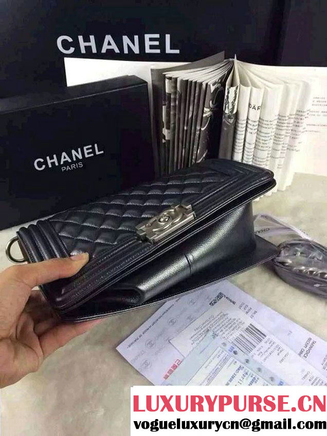 Chanel Iridescent Caviar Boy Flap Shoulder Bag A67086 Black with Silver Hardware 2015