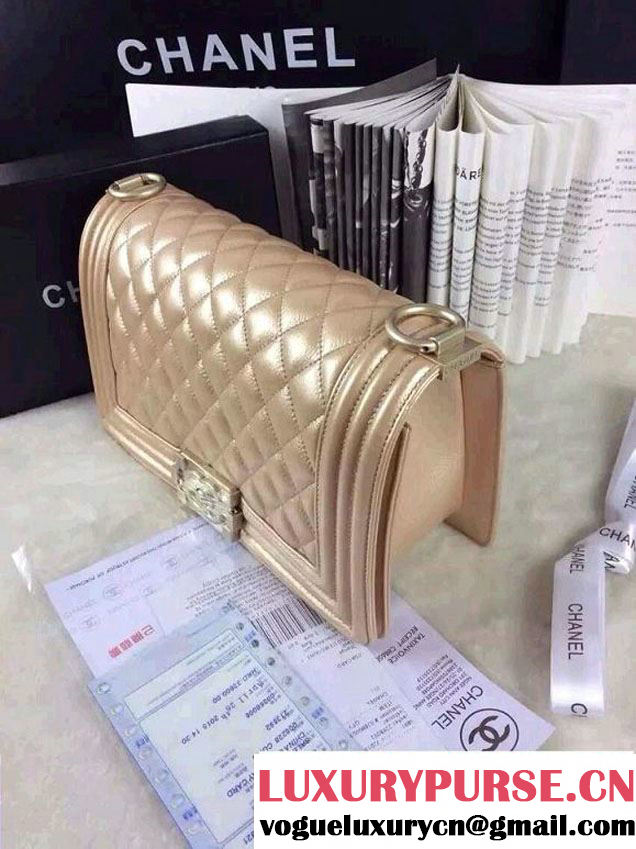 Chanel Iridescent Caviar Boy Flap Shoulder Bag A67086 Gold with Gold Hardware 2015