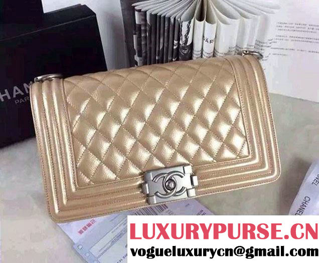 Chanel Iridescent Caviar Boy Flap Shoulder Bag A67086 Gold with Silver Hardware 2015