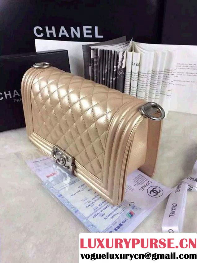 Chanel Iridescent Caviar Boy Flap Shoulder Bag A67086 Gold with Silver Hardware 2015