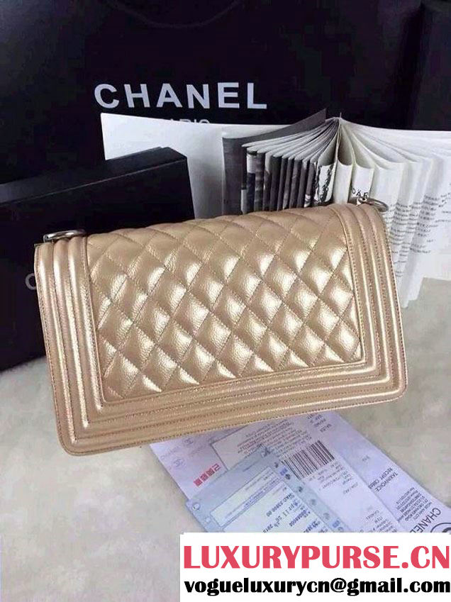 Chanel Iridescent Caviar Boy Flap Shoulder Bag A67086 Gold with Silver Hardware 2015