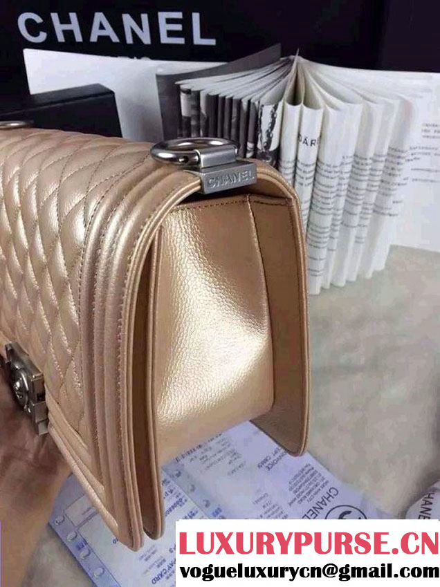 Chanel Iridescent Caviar Boy Flap Shoulder Bag A67086 Gold with Silver Hardware 2015
