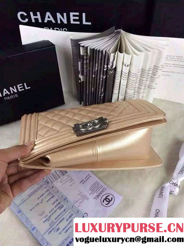 Chanel Iridescent Caviar Boy Flap Shoulder Bag A67086 Gold with Silver Hardware 2015