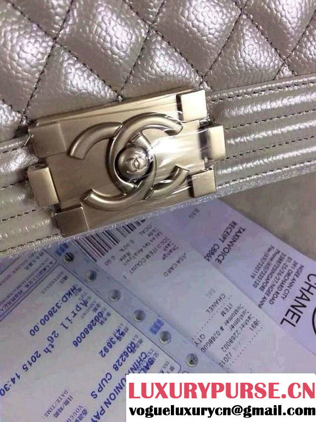 Chanel Iridescent Caviar Boy Flap Shoulder Bag A67086 Silver with Gold Hardware 2015