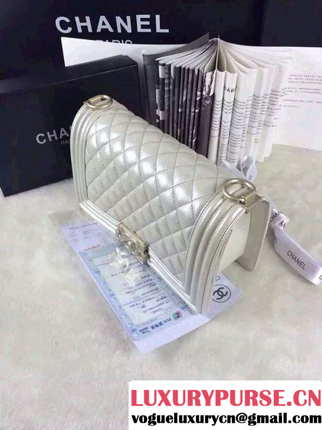 Chanel Iridescent Caviar Boy Flap Shoulder Bag A67086 Silver with Gold Hardware 2015