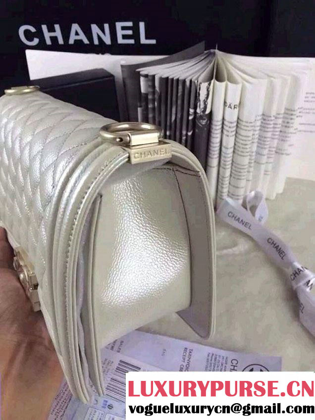 Chanel Iridescent Caviar Boy Flap Shoulder Bag A67086 Silver with Gold Hardware 2015