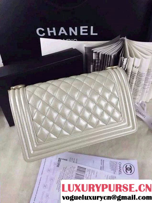 Chanel Iridescent Caviar Boy Flap Shoulder Bag A67086 Silver with Gold Hardware 2015