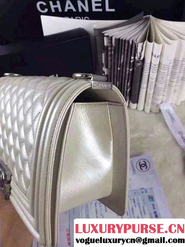 Chanel Iridescent Caviar Boy Flap Shoulder Bag A67086 Silver with Silver Hardware 2015