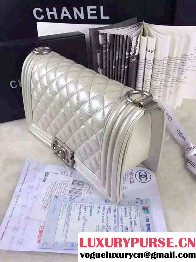 Chanel Iridescent Caviar Boy Flap Shoulder Bag A67086 Silver with Silver Hardware 2015