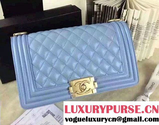 Chanel Iridescent Caviar Boy Flap Shoulder Bag A67086 Sky Blue with Gold Hardware 2015