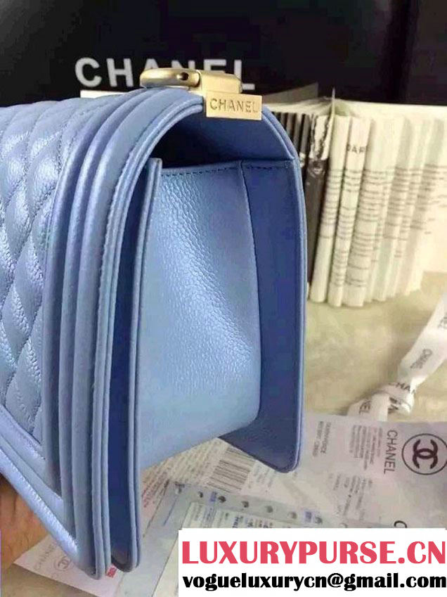 Chanel Iridescent Caviar Boy Flap Shoulder Bag A67086 Sky Blue with Gold Hardware 2015