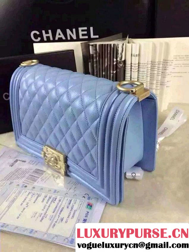 Chanel Iridescent Caviar Boy Flap Shoulder Bag A67086 Sky Blue with Gold Hardware 2015