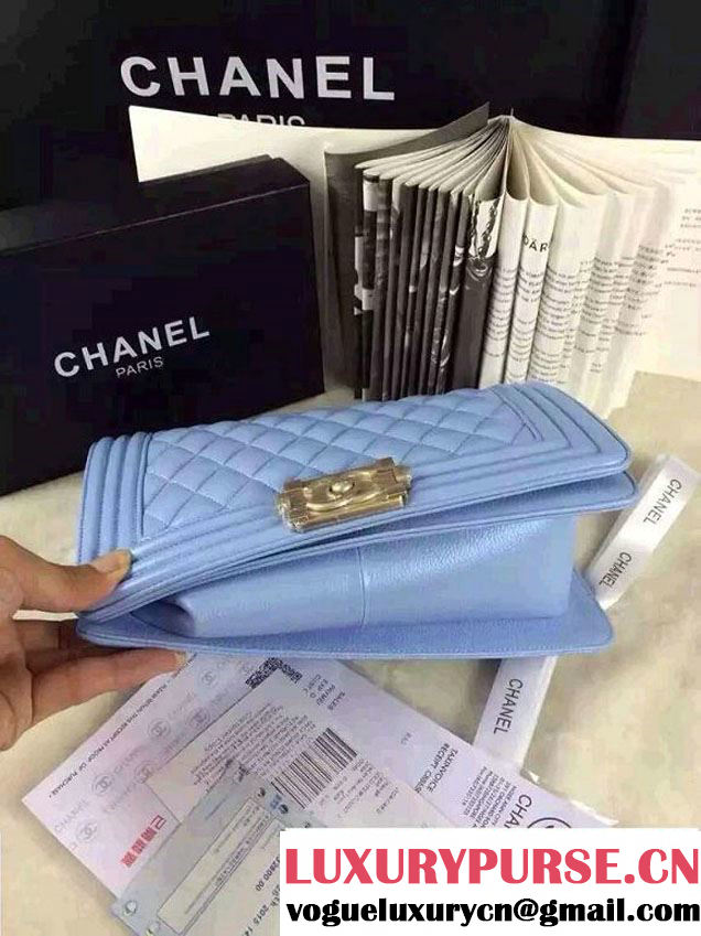 Chanel Iridescent Caviar Boy Flap Shoulder Bag A67086 Sky Blue with Gold Hardware 2015
