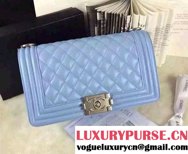 Chanel Iridescent Caviar Boy Flap Shoulder Bag A67086 Sky Blue with Silver Hardware 2015