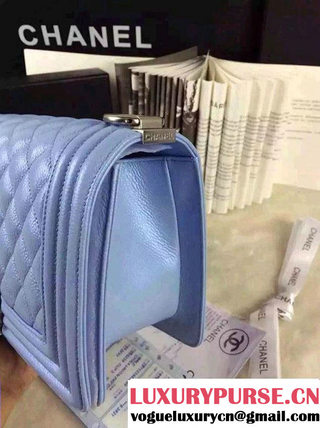 Chanel Iridescent Caviar Boy Flap Shoulder Bag A67086 Sky Blue with Silver Hardware 2015