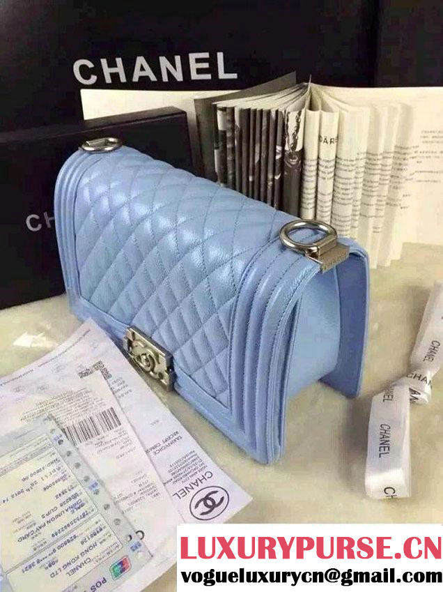 Chanel Iridescent Caviar Boy Flap Shoulder Bag A67086 Sky Blue with Silver Hardware 2015