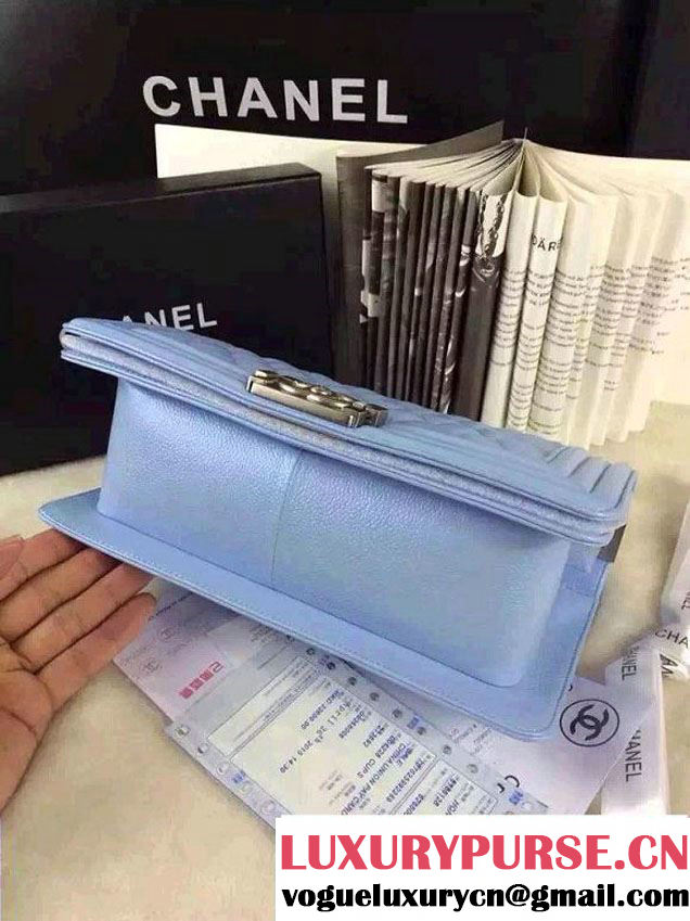 Chanel Iridescent Caviar Boy Flap Shoulder Bag A67086 Sky Blue with Silver Hardware 2015