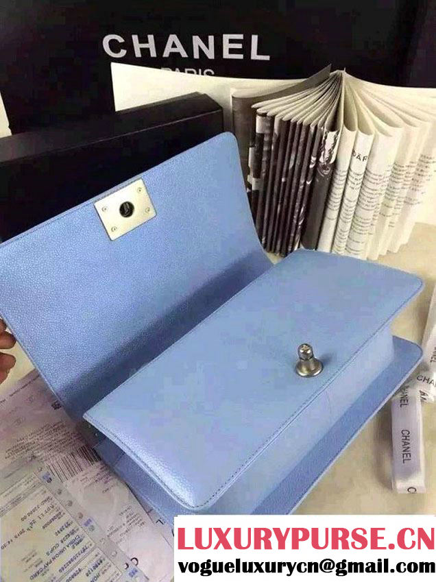 Chanel Iridescent Caviar Boy Flap Shoulder Bag A67086 Sky Blue with Silver Hardware 2015