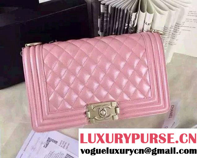 Chanel Iridescent Caviar Boy Flap Shoulder Bag A67086 Pink with Gold Hardware 2015