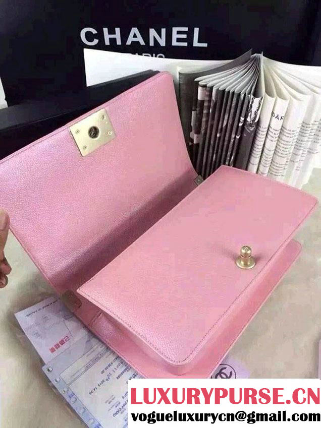 Chanel Iridescent Caviar Boy Flap Shoulder Bag A67086 Pink with Gold Hardware 2015