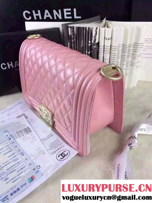 Chanel Iridescent Caviar Boy Flap Shoulder Bag A67086 Pink with Gold Hardware 2015