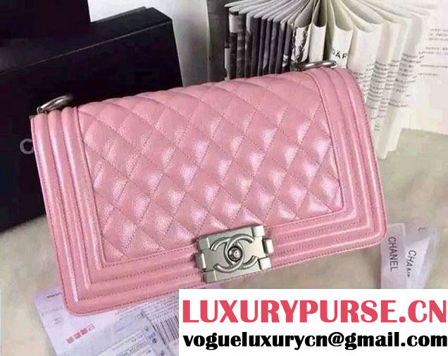 Chanel Iridescent Caviar Boy Flap Shoulder Bag A67086 Pink with Silver Hardware 2015