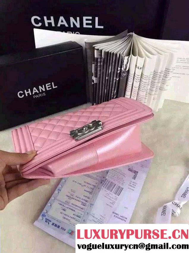Chanel Iridescent Caviar Boy Flap Shoulder Bag A67086 Pink with Silver Hardware 2015