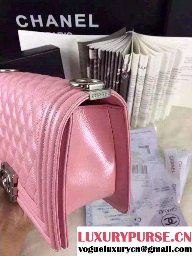 Chanel Iridescent Caviar Boy Flap Shoulder Bag A67086 Pink with Silver Hardware 2015