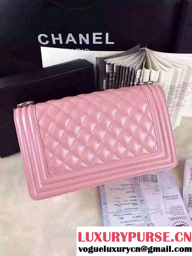 Chanel Iridescent Caviar Boy Flap Shoulder Bag A67086 Pink with Silver Hardware 2015