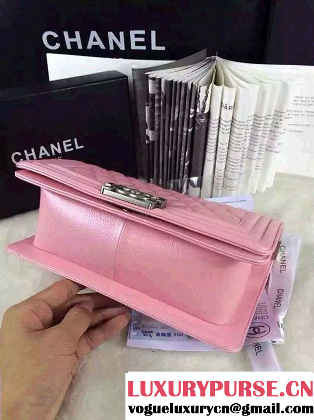 Chanel Iridescent Caviar Boy Flap Shoulder Bag A67086 Pink with Silver Hardware 2015