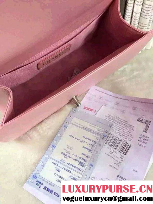 Chanel Iridescent Caviar Boy Flap Shoulder Bag A67086 Pink with Silver Hardware 2015