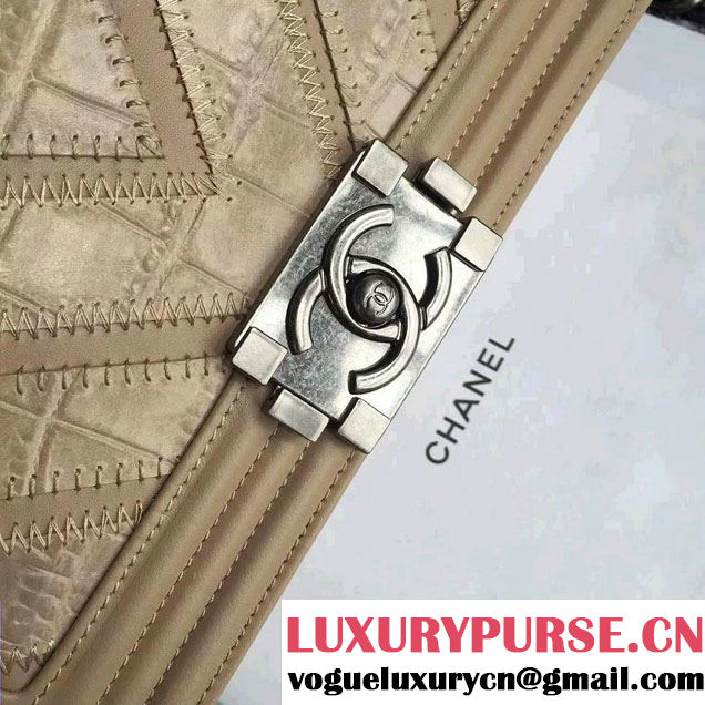 Chanel Croco Pattern V Boy Flap Shoulder Bag Apricot 2015