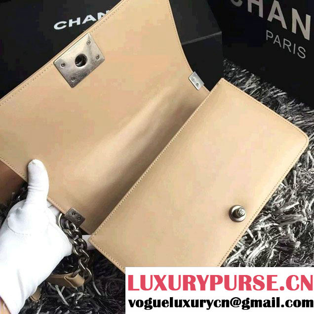Chanel Croco Pattern V Boy Flap Shoulder Bag Apricot 2015
