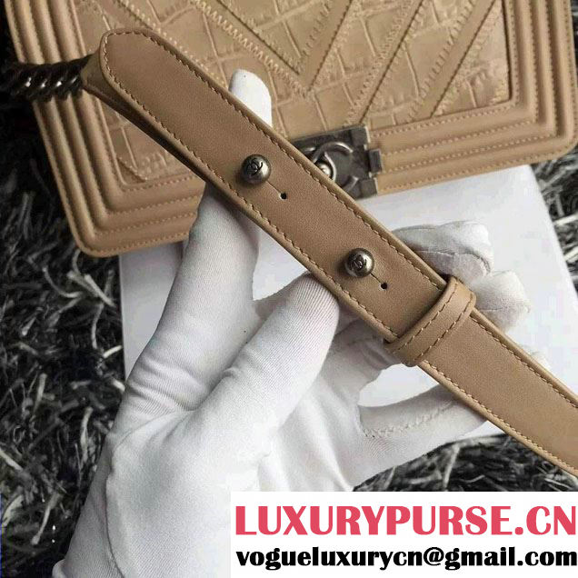 Chanel Croco Pattern V Boy Flap Shoulder Bag Apricot 2015