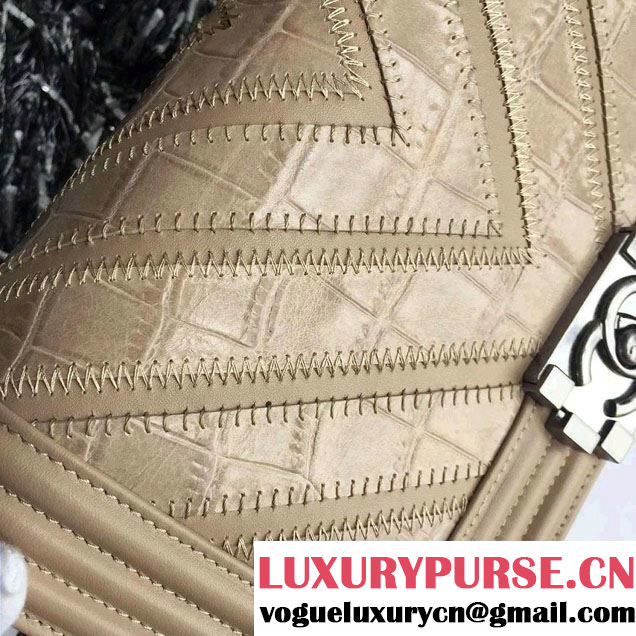 Chanel Croco Pattern V Boy Flap Shoulder Bag Apricot 2015