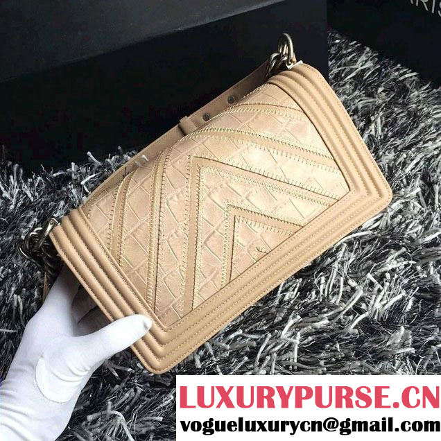 Chanel Croco Pattern V Boy Flap Shoulder Bag Apricot 2015