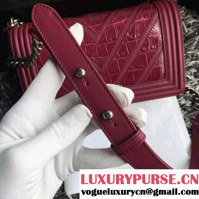 Chanel Croco Pattern V Boy Flap Shoulder Bag Date Red 2015