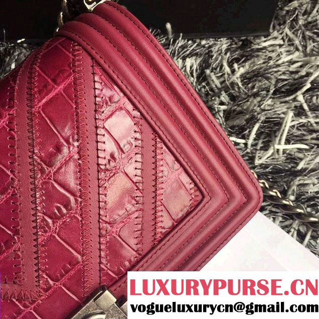 Chanel Croco Pattern V Boy Flap Shoulder Bag Date Red 2015