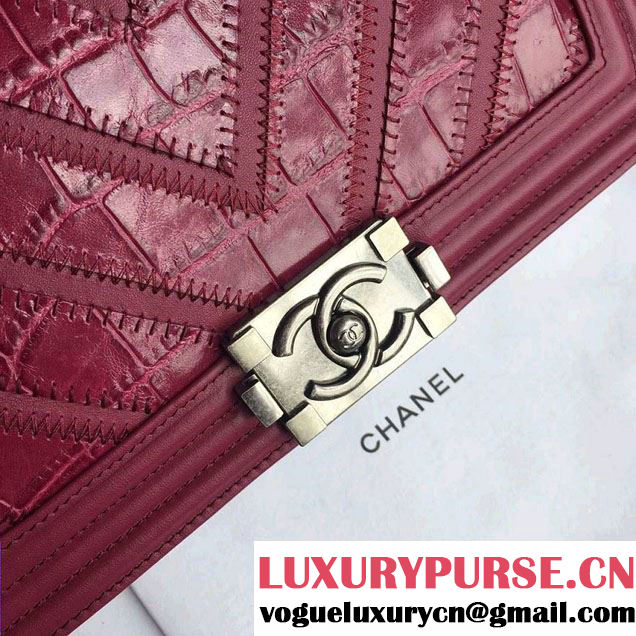 Chanel Croco Pattern V Boy Flap Shoulder Bag Date Red 2015