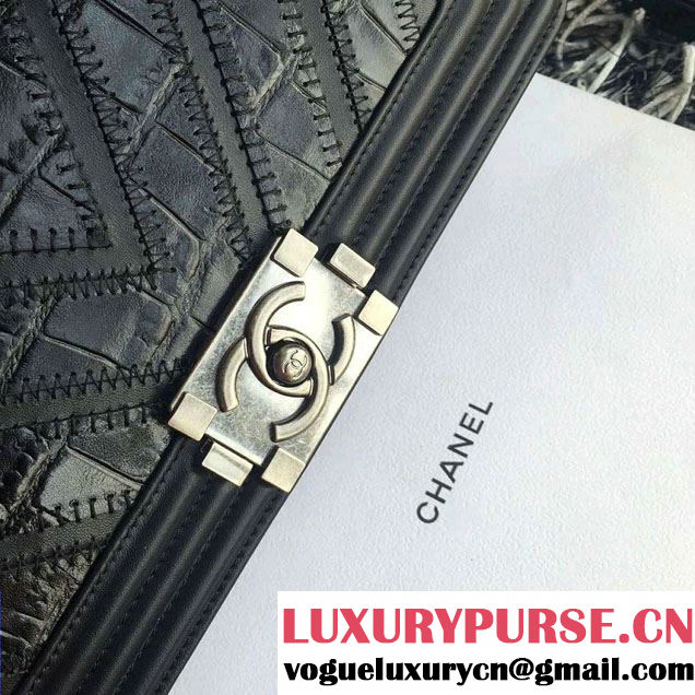 Chanel Croco Pattern V Boy Flap Shoulder Bag Black 2015