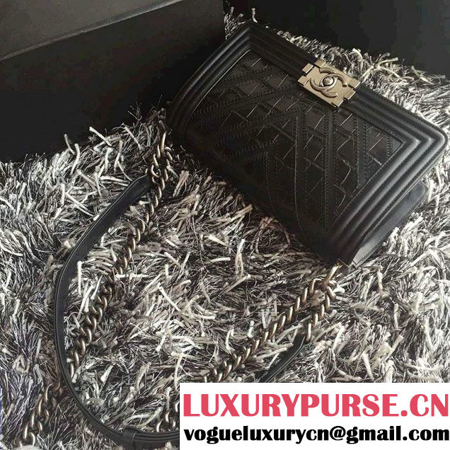 Chanel Croco Pattern V Boy Flap Shoulder Bag Black 2015