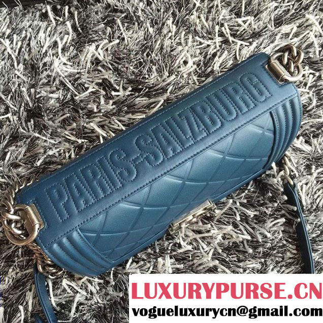 Chanel Embossed Paris-Salzburg Boy Flap Old Medium Bag Dark Green 2015